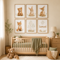 Woodland Nursery Wall Art Set of 6 – Printable Baby Animal Decor & Editable Name Print