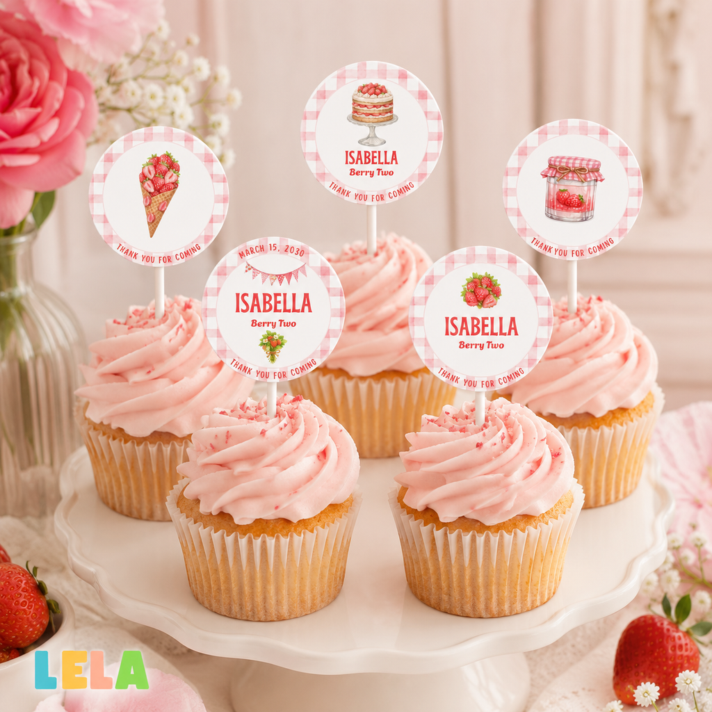 Strawberry Picnic Birthday Bundle – Editable Canva Party Templates