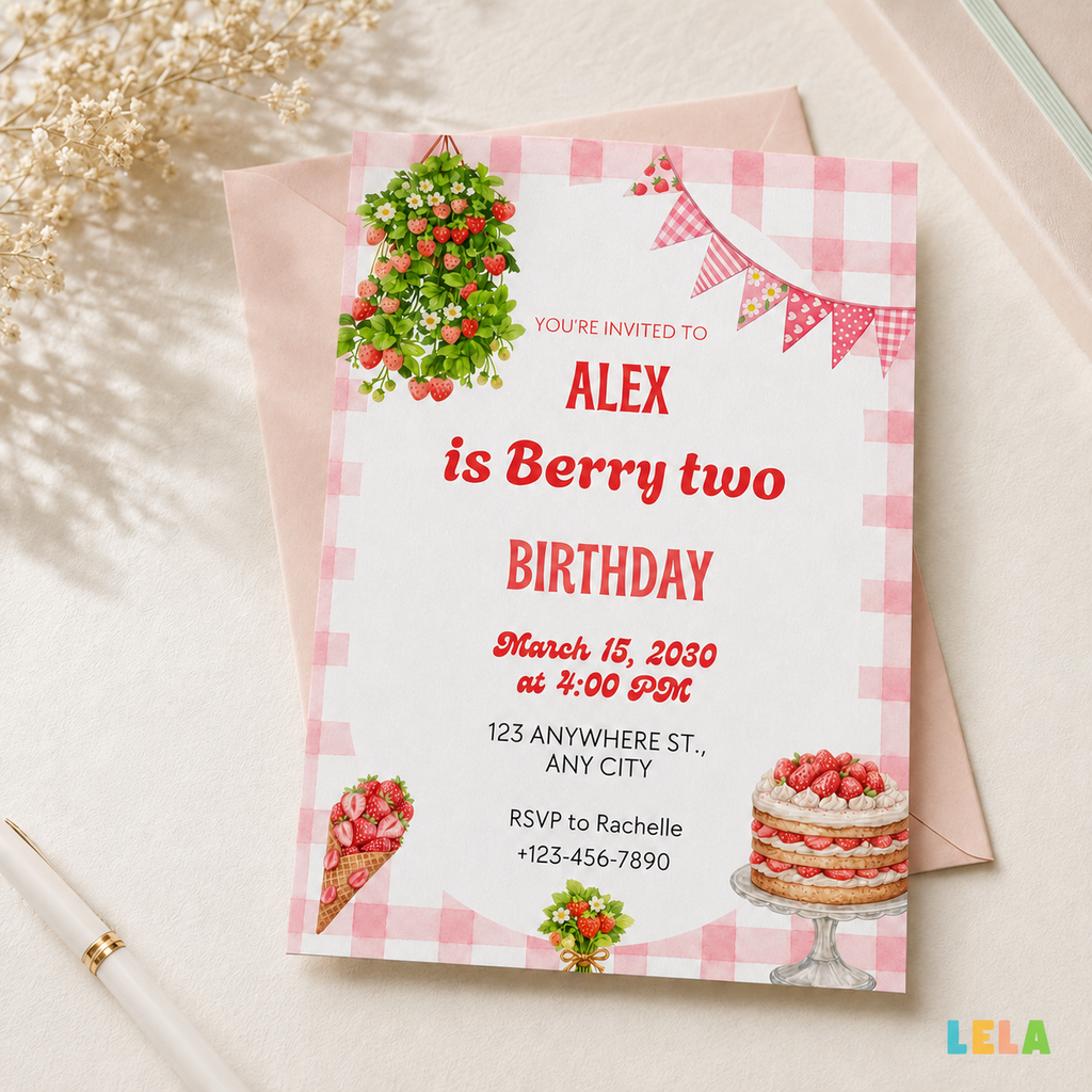 Strawberry Birthday Invitation Template – Printable, Mobile or Bundle
