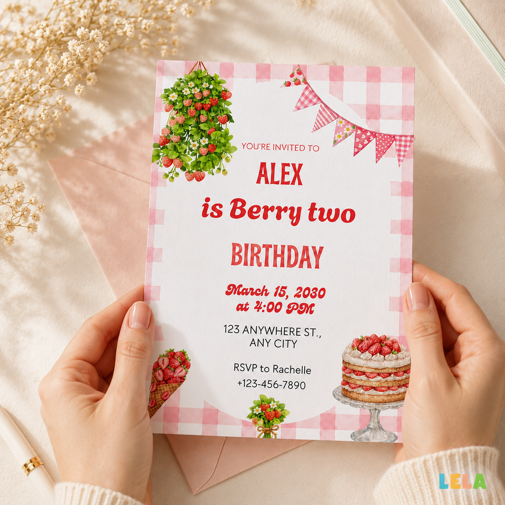 Strawberry Birthday Invitation Template – Printable, Mobile or Bundle