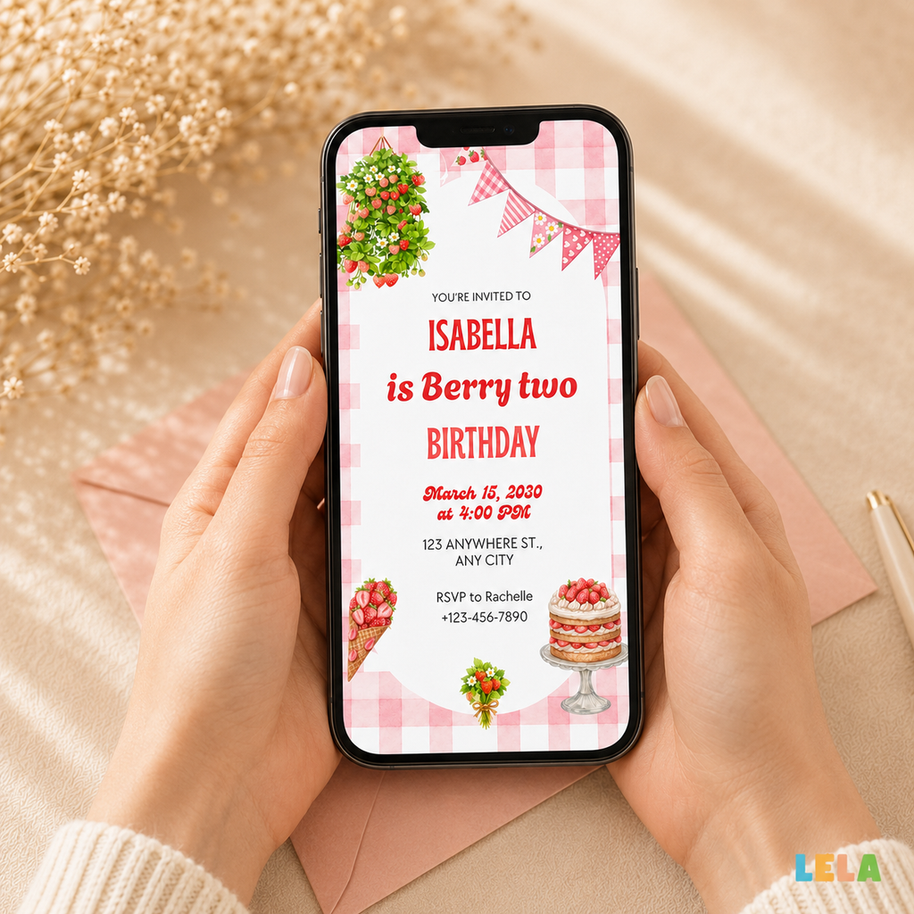 Strawberry Birthday Invitation Template – Printable, Mobile or Bundle