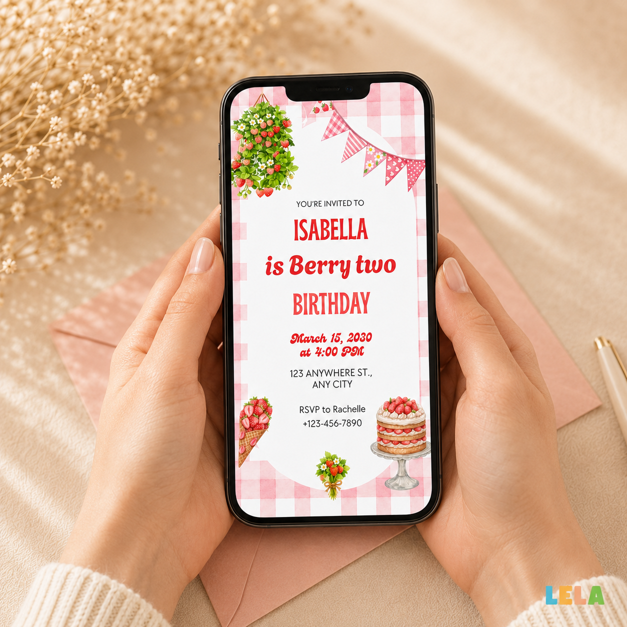 Strawberry Birthday Invitation Template – Printable, Mobile or Bundle