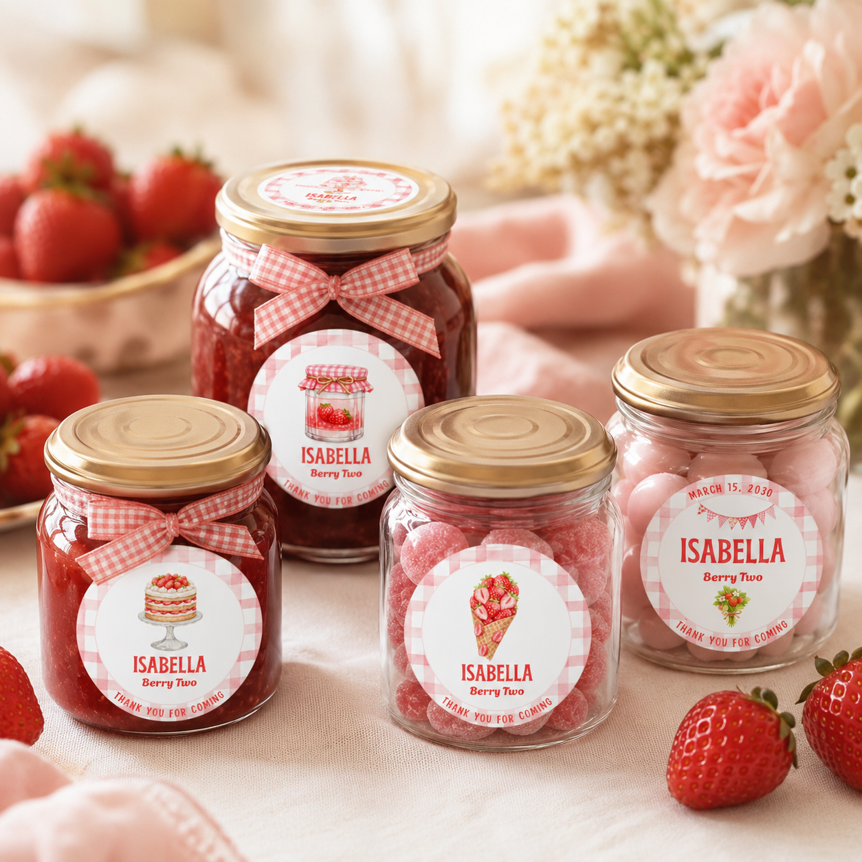 Strawberry Picnic Birthday Bundle – Editable Canva Party Templates